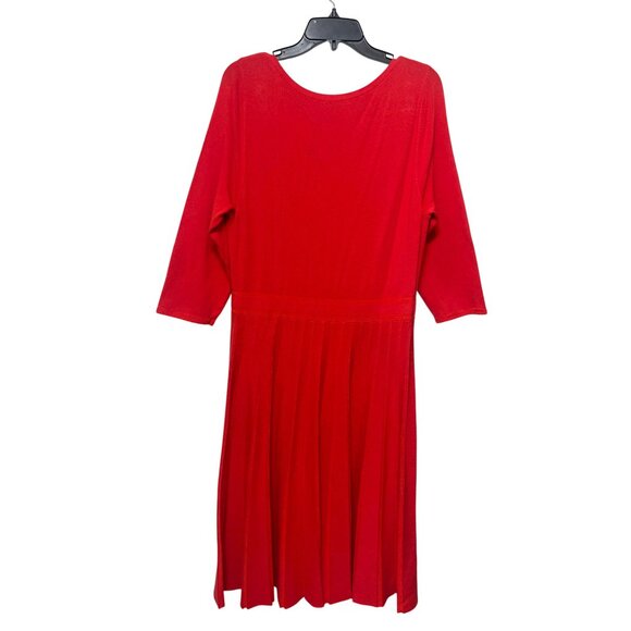 Ann Taylor Red Pleated Skirt A-Line Dress 3/4 Sleeves in Red Size XL - Picture 4 of 11